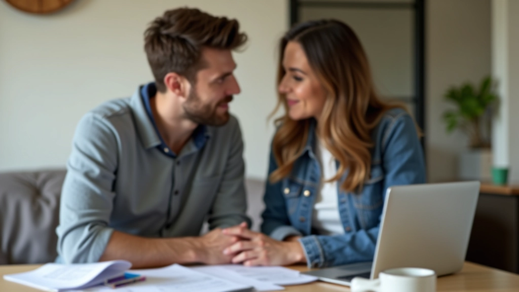 Mladá manželská dvojice sedící u stolu s financemi a plánováním