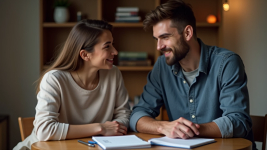 Dva lidé sedí u stolu a veřejně diskutují o penězích a rozpočtu s otevřeným notebookem