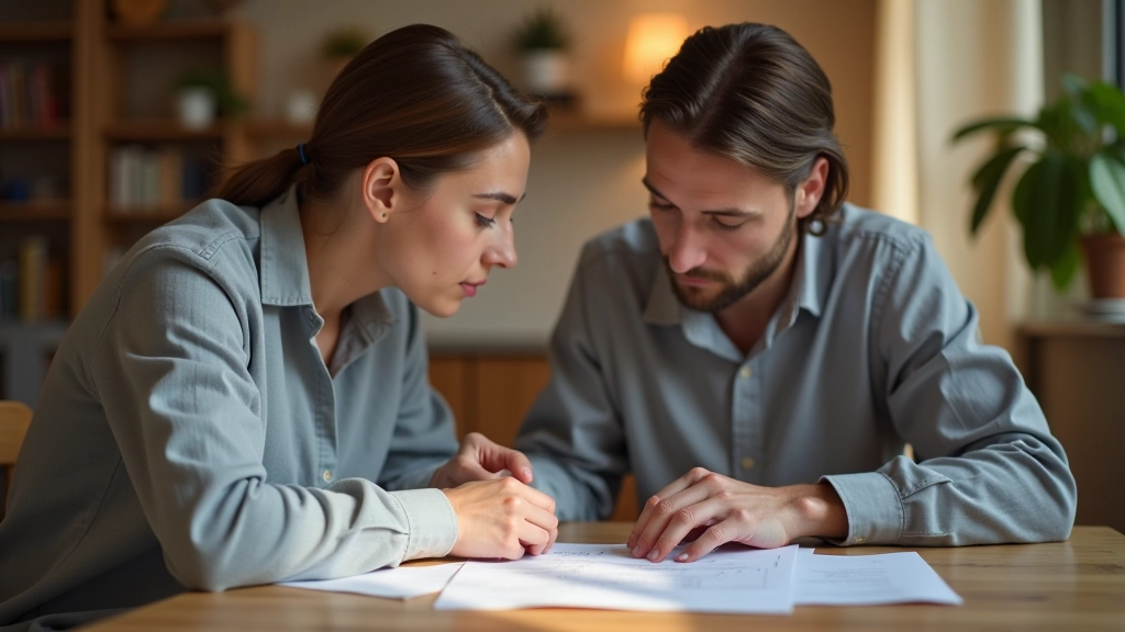 Manželský pár se dívá na rozpočet a spolu diskutují o finančních cílech
