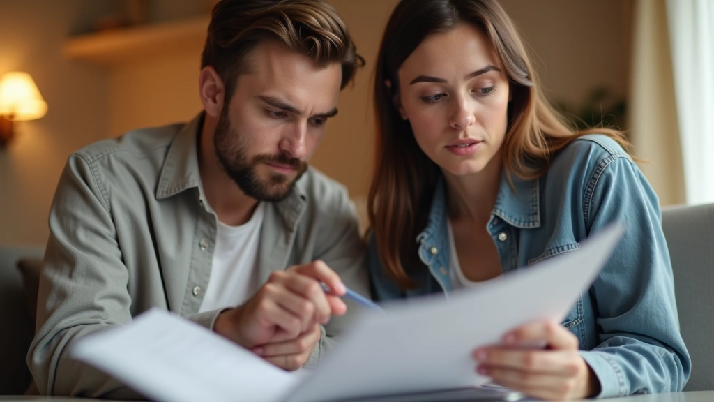 Pár společně prohlíží finanční dokumenty a plány
