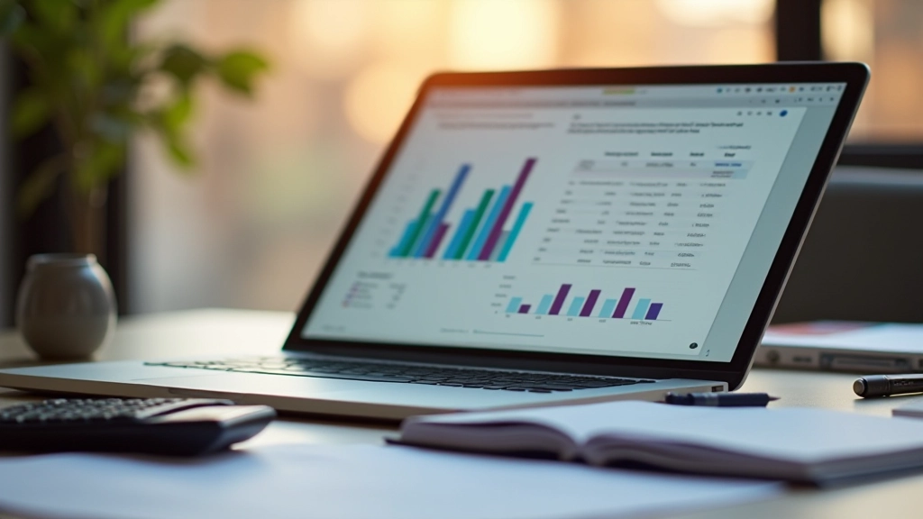 Počítač se tabulkou rozpočtu a kalkulačkou pro výpočet rozdělení výdajů